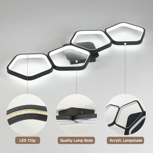 Plafonnier LED Dimmable Moderne 81cm Noir avec Télécommande et Application pour Salon - 6