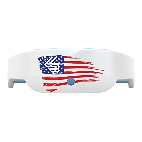 Shock Doctor 6400 Gel Nano Mouthguard with Tether, White/US Flag, Adult Size