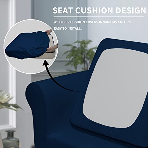 Image of Easy-Going 2 Pieces Stretch Sofa Slipcover for Armchair Washable | Spandex Soft Fitted Sofa Couch Cover for Living Room Washable Furniture Protector with Bottom Kids Pet Navy