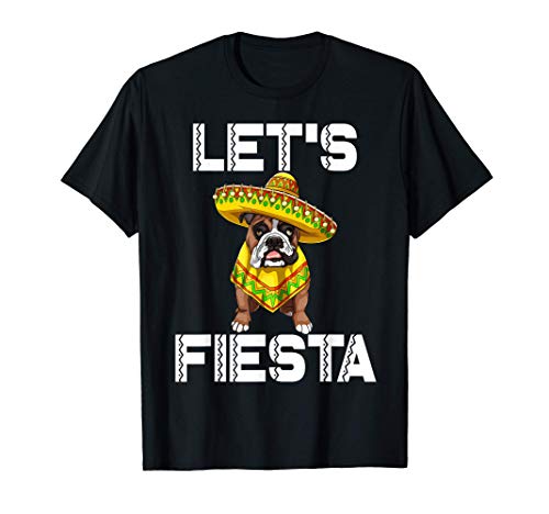 Lets Fiesta Bulldog Tee Shirt Cinco De Mexican Celebration Maglietta