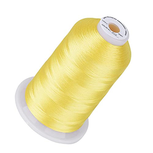 Image of Simthread 5500Yds /5000M 40WT Polyester Embroidery Thread Lemon Yellow 202 | High-yardage 5000M spool offers smooth feeding and stable 40WT polyester thread for home and commercial embroidery machines.