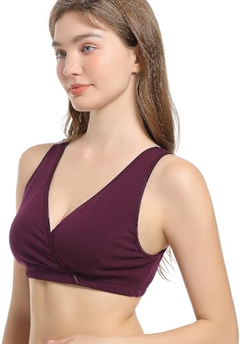 Image of CAKYE 3 Pack Cotton Maternity Nursing Bras Breastfeeding Sleep Bralette