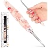 Katech 5.0mm Crochet Hook for Arthritic Hands, Hand-Polished Stainless Steel Ergonomic Crochet Hooks with Customized Sparkle Dried Floral Grip, Soft Tapered Hook-Crochet Gift for Beginner & Crocheter