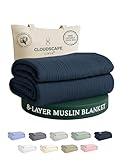 CLOUDSCAPE 8 Layer Muslin Blanket for Adults, 100% Cotton Gauze Layering Blanket King Size, 92'x108' Fits Upto Cal King Bed - Heavyweight, Breathable, All Season, Summer Soft Bedding - Ensign Blue