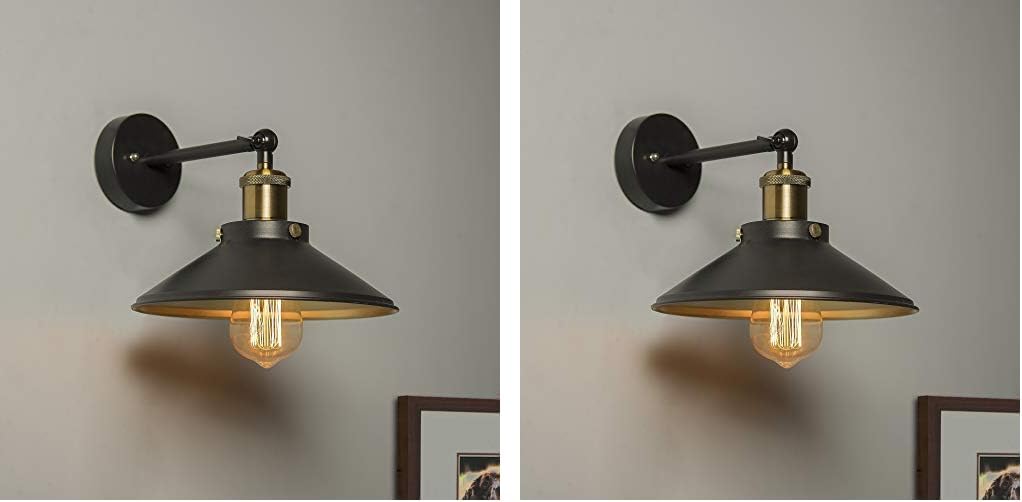Homesake Edison Cone Shade Wall Lamp, Antique Gold Vintage Industrial Loft, E27 Holder, Decorative, Swing Wall Light (Pack of 2)