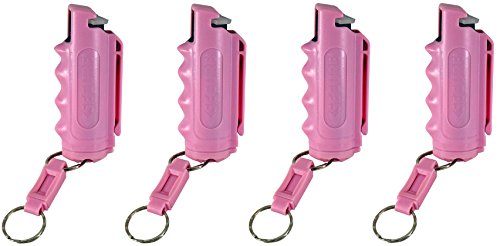 Pepper Defense 4-In-1 Pepper Spray With Belt Clip Holster And Keychain Attachment - Maximum Strength 10% Oc, Cs, Cn, Marking Dye - Self Defense Personal Protection & Safety (4-Pack Pink Pepper Spray) #TOP3