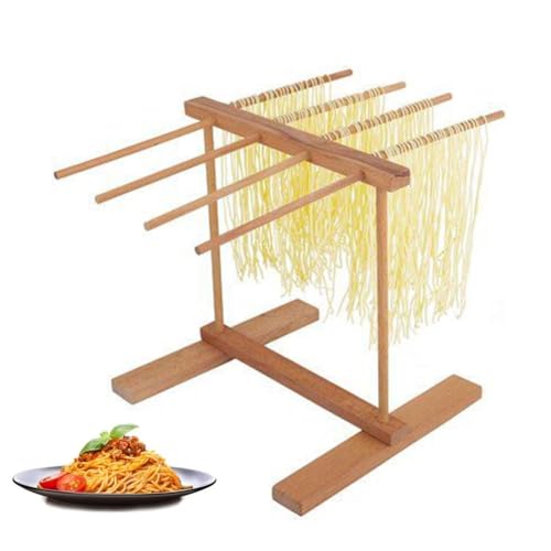 Sechoir a Pates Fraiches, Pâtes Étendoir Pliant Stand De Nouilles, Bois De Hêtre Naturel Avec 8 Poignées De Barre Spaghetti Suspendu Séchoir For La Maison Pâtes De Stockage, Spaghetti, Nouille
