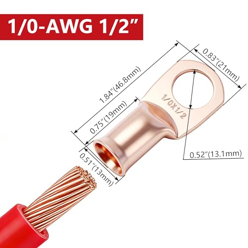 Terminales de batería 1/0 AWG M12 resistentes para extremos de cables de calibre 1/0 3