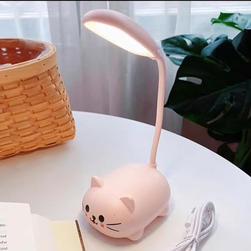 Genyerl Mini Cat Night Light, LED Desk Lamp for Kids,Cute Cat Foldable USB Rechargeable Reading Light Bedroom Children's Bedside Study (Pink)