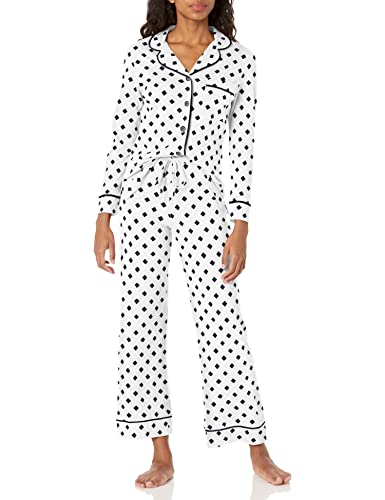 Cosabella Women's Bella Printed Long Sleeve Top & Pant Pajama Set, Diamond White/Navy, Petite Large #TOP24