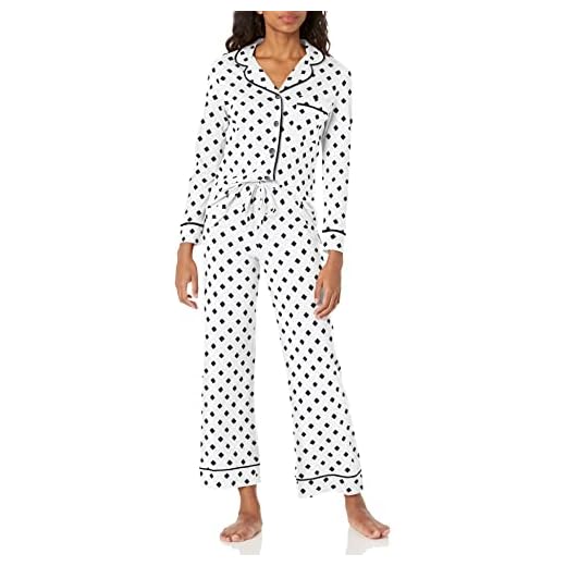 Cosabella Women's Bella Printed Long Sleeve Top & Pant Pajama Set, Diamond White/Navy, Petite Large