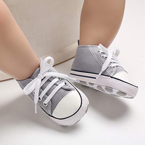 Image of Unisex Baby Boys Girls Shoes, Newborn Infant Non-Slip Canvas Denim High Top Sneakers, Toddler First Walkers Shoes