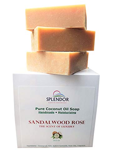 Splendor Sandalwood Rose Coconut Oil Face & Body Bar Soap . Handmade USA, Vegan, Natural, Moisturizing.