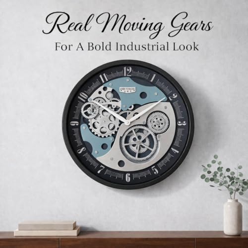 Image of ARMONIA Mechanical Moving Gear Wall Clock for Living Room | 46 cm Acrylic Industrial Steampunk Analog Wall Clock | Real Moving Gears, Dual Tone Design | Modern Home & Office Decor | Silver Black