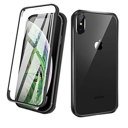 ZHIKE Funda para iPhone, Cuerpo Completo Funda para teléfono Apple Cubierta Frontal y Posterior de Vidrio Templado Cobertura de Pantalla Completa Diseño de una Pieza (iPhone XS MAX, Negro)
