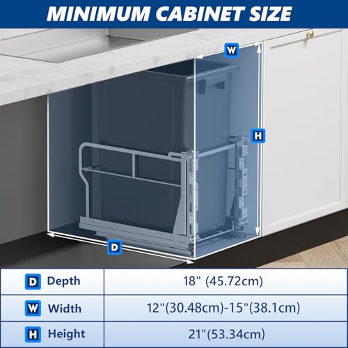 Image of Insputer Pull Out Trash Can Under Cabinet with Tiltable 10 & 10 Gal Garbage bin, Under Sink Trash Can Kit for Kitchen, Easy to Take Out Bin, Requires Minimum Cabinets Opening 12 inch W X 18 inch D