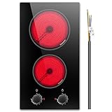 2 Ring Electric Hob 30cm Karienvir, 3000W 2 Burner Electric Hob Built-in with 9 Power Levels, Residual Heat Warning & Auto Shut-off, 220V-240V Hardwire(No Plug), Fits All Cookware