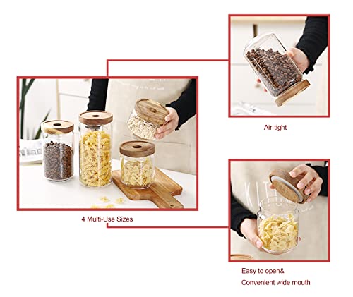 Emica Home Borosilicate Glass Kitchen Container/Canisters With Acacia Wood Air-Tight Lid Set-4 Pack, Glass Food Storage Jars For Kitchen, Pantry Organization, Ideal For Coffee, Nuts, Cookie, Pasta #TOP3