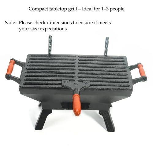 Sungmor Heavy Duty Cast Iron BBQ Grill - Indoor Outdoor Tabletop Small Charcoal Grill Stove - 31.5 x 19CM, Rectangle - Ideal Smoker Grill for Barbecues, Camping, Picnics, Parties - Image 4