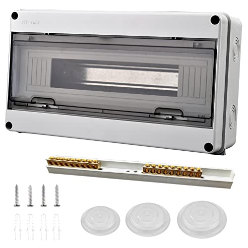 Caja de Distribución de Superficie 18 Módulos, Caja de Fusibles IP65 a Prueba de Agua con Bloque de Terminales, Carril DN, Caja Conexiones Electricas para Jardín o Exteriores