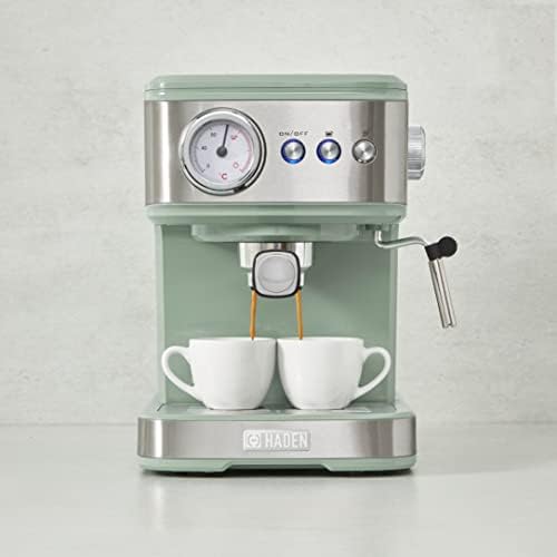 Haden Espresso Coffee Machine - Multifunction - Steel Accents - Espresso Pump Coffee Maker with Milk Frother - 15 Bars of Pressure - 1.5L Detachable Water Tank - Sage