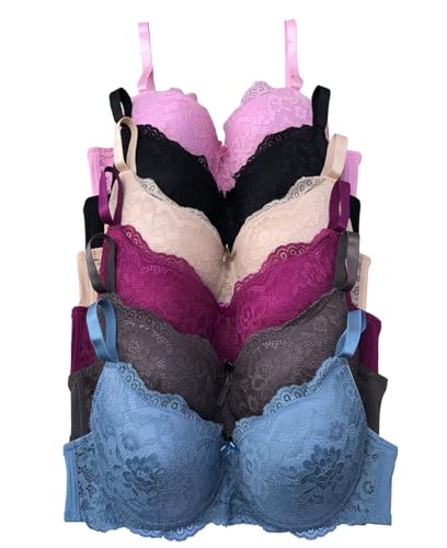 Viola's Secret Women Full Coverage Bras 6 Pack T-Shirt Bras for Everyday Comfort Sizes A B C D DD DDD Bra 38C
