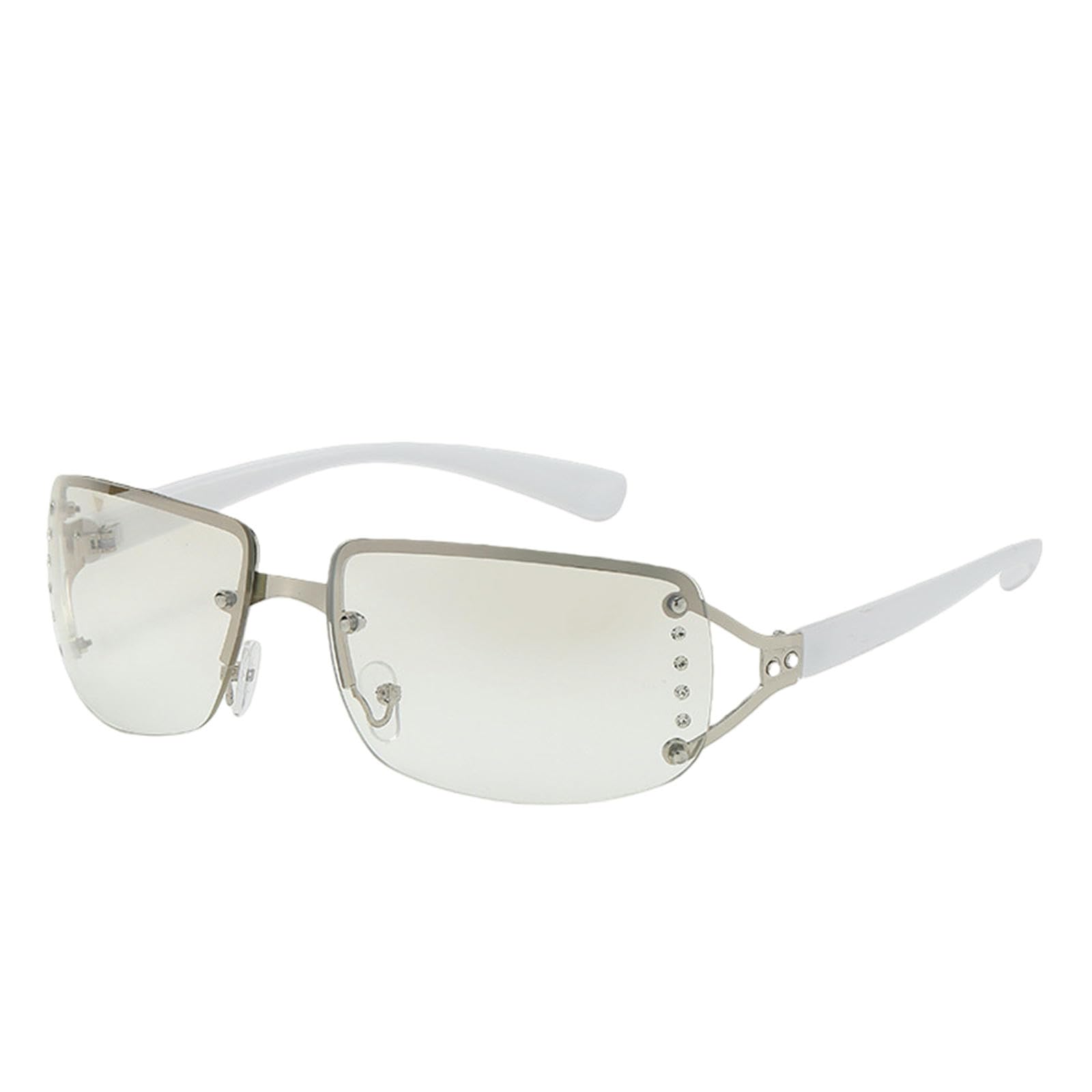 Gyios Sunglasses Mens Rimless Women's Sunglasses-white-silver Frame With Silver-mirror Lenses
