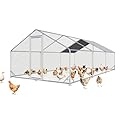 Aoxun Large Metal Chicken Coop, Outdoor Chicken Runs for Yard with Cover, Spire Roof Hen House Enclosure with Security Lock, Walk-in Cage Peak Hen House for Yard Farm (10x20x6.4 FT)