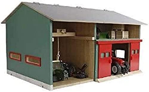 Kids Globe Schuppen Holz mit Traktorwerkstatt, Spielzeug, Bauernhof mit Maßstab 1:32, Holzbauernhof, Stall, Bauernhof Spielzeug Holz 610816