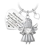 LbsAMP Schlüsselanhänger Schutzengel mit Herz und Gravur Inspirierende Geschenke Schlüsselanhänger Engel Glücksbringer Schlüsselband Geschenke für Frauen Männer Schutzengel mit weißes Diamantherz