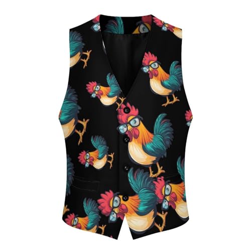 Rooster Men's Suit Vests Business Formal Dress Vest V-Neck Waistcoat for Wedding Casual4