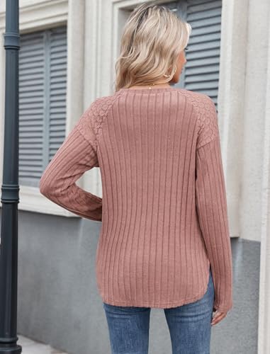 ZAFUL Long Sleeve Shirts for Women Lace Lightweight Top Sweaters Business Dressy Casual Tunic Blouse Side Split