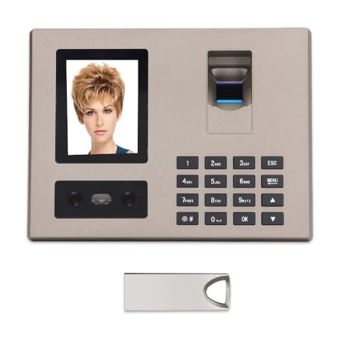 Máquina Fichar de Asistencia,Reloj Biométrico de Asistencia de Huella Dactilar con Sistema Española, 500 Rostros y 1.500 Huellas Dactilares