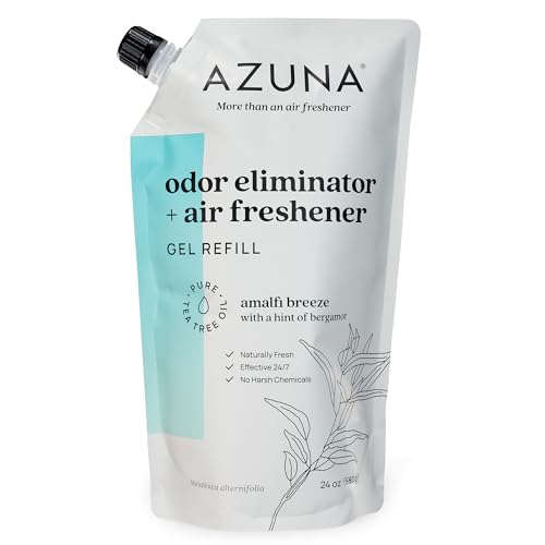 Azuna Air Freshener and Odor Eliminator for Strong Odor Gel 24oz Refill Pouch with Tea Tree Oil | Plant-Based & Long Lasting | Pet, Smoke, Home and Bathroom | Amalfi Breeze | Last 60-90 Days