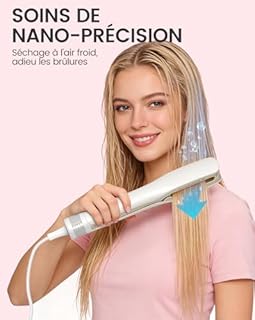 HOMEASY Lisseur Cheveux 2-en-1 : Séchage + Lissage Instantané - Fer à Lisser Professionnel, Technologie Lonique & Nanofibre, 3 Températures + 2 Vitesses, Écran LCD - Lisseur Boucleur Pour Tous Cheveux