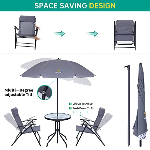 Nice C Patio Furniture, Patio Set with Umbrella, Outdoor Dinning Set, Small Balcony Table and Chair Set, Patio Furniture Set, Table and Chairs, 4-Piece Garden Furniture Set with Tilted Umbrella (Grey) - Image 3