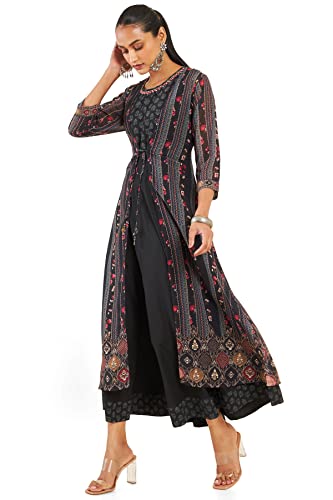 Image of Soch Women Black Georgette Printed Dress Kurta
