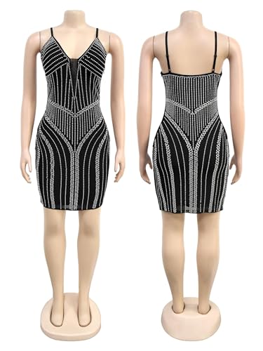 Image of Figdaw Adjustable Straps Rhinestone Bodycon Dress for Women Special Occasions