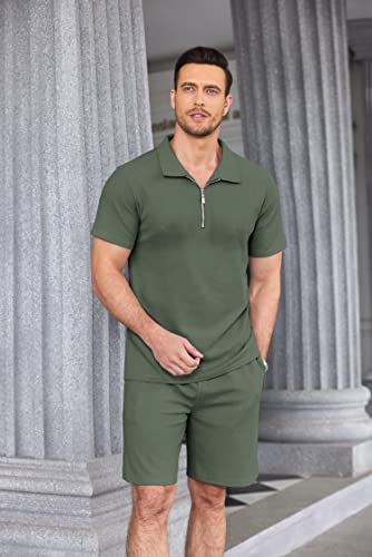 Coofandy Men's 2 Piece Polo Tracksuit Set Athletic Short Sleeve Sweatsuit Casual Sports Polo Shorts Set #TOP1