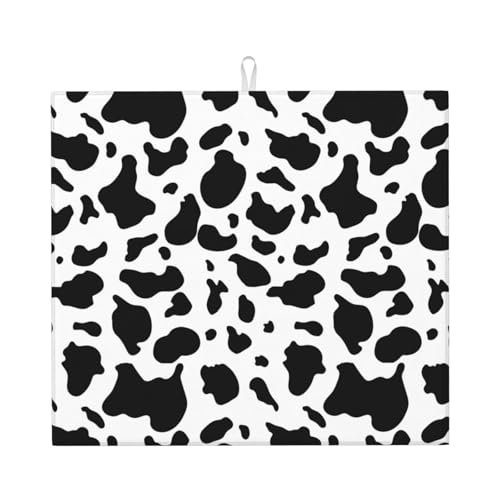 Image of Multi-Use Kitchen Counter/Dish Drying Mat - Polyester Fabric & Absorbent Sponge Layer, Non-Slip Reversible Design, Vibrant Colors - Rollable/Foldable & Hangable (Cute cow pattern, One Size)