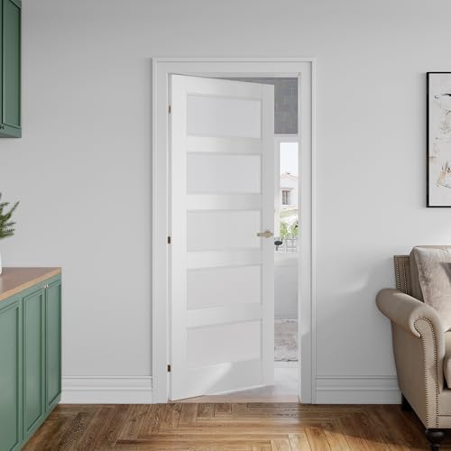 SMARTSTANDARD 5-Panel Frosted Glass Interior Door Slab, 36" x 80" Slab Door for Pantry Pocket Laundry Bathroom French, Solid Core Panel Without Hardware, White, Need to Assembly by SMARTSTANDARD - Image 7