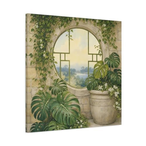 Monstera plants green and stone canvas print pour grand mur vide