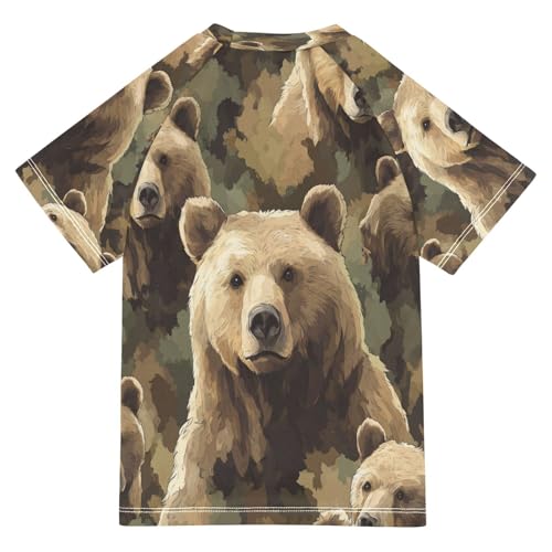 Boys Short Sleeve T-Shirts Bears Animal Real Rashguard Kids Swim Shirts Sun UPF 50+2