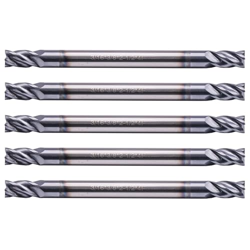 Image of 5Pcs 3 /16 inch 4 Flute Solid Carbide Square End Mill, Double End, AlTiN Coated | 35 Degree Helix, 3 /16 inch Cutting Diameter, 3 /16 inch Shank Diameter, 3 /8 inch Length of Cut, 2-1 /2 inch Overall Length