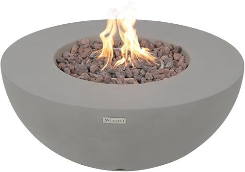 Roca Fire Table Outdoor Fire Pit 34" x 34" Cast Concrete Round Firepit Includes Lava Rocks 45,000 BTUs Outdoor Fireplace for Patio Furniture Set, Deck, Porch, Outdoor Heater - Liquid Propane
