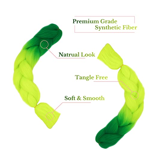 24" Braiding Hair Extension Jumbo Braids Synthetic 3bundles/pack Crochet Hair Afro Box Braid Heat Resistent(Dark Green&Yellow Green) - Image 3
