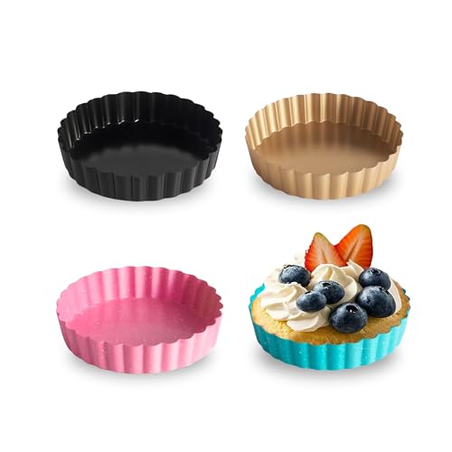 OlBuWa 4 Pezzi Stampi di Crostate Uova, Mini Stampi per Torte, Antiaderenti Forme per Crostatine, Muffin Stampi Tortine, Cupcake, Formine per Muffin, Cioccolati, Carbonio, 11cm
