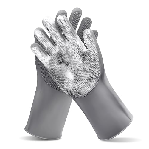 Maiiu Pet Grooming Gloves—Heat Resistant Dog Washing Gloves with High-Density Teeth, Dog Bath Scrubber with Enhanced Five Finger Design, Silicone Gloves for Dogs and Cats Bathing, Massage (Gray)