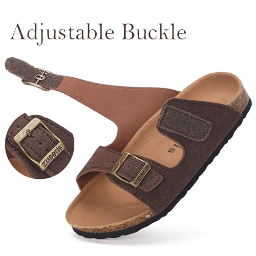 Image of ZUSERIS Kids Toddler Sandals Boys Girls Summer Slides | Soft Cork Footbed, Non-slip,Adjustable Straps,Comfort Suede Leather,Lightweight