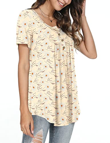 POPYOUNG Women's Summer Tops Short Sleeve Tunic Loose Fitting Blouses Henley Shirts2